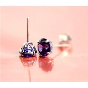 14k Solid Gold White/Yellow Purple CZ Earrings